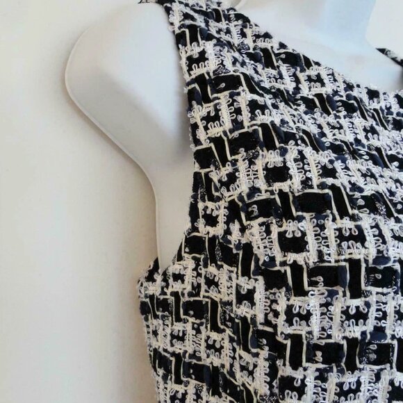 NWT OSCAR DE LA RENTA Navy Blue White Wool Cotton Tweed SLVS Pencil Dress 6, 10 - Picture 4 of 7